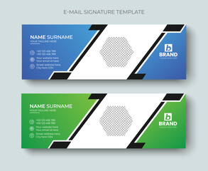 Corporate business email signature or email footer and personal social media cover template. Professional business email signature design blue and green color.