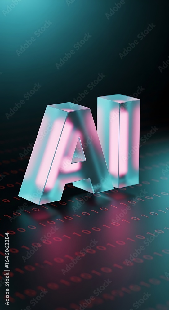 Poster futuristic ai technology concept with glowing letters and binary code for innovative business soluti