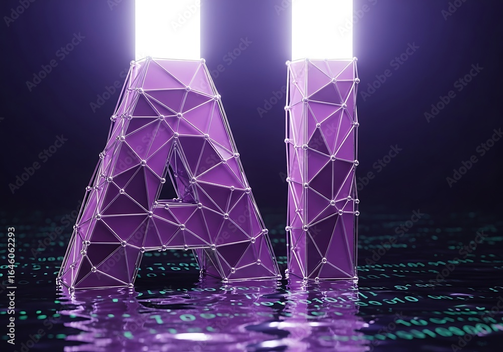 Poster futuristic ai concept with glowing letters and binary code for cutting-edge technology solutions