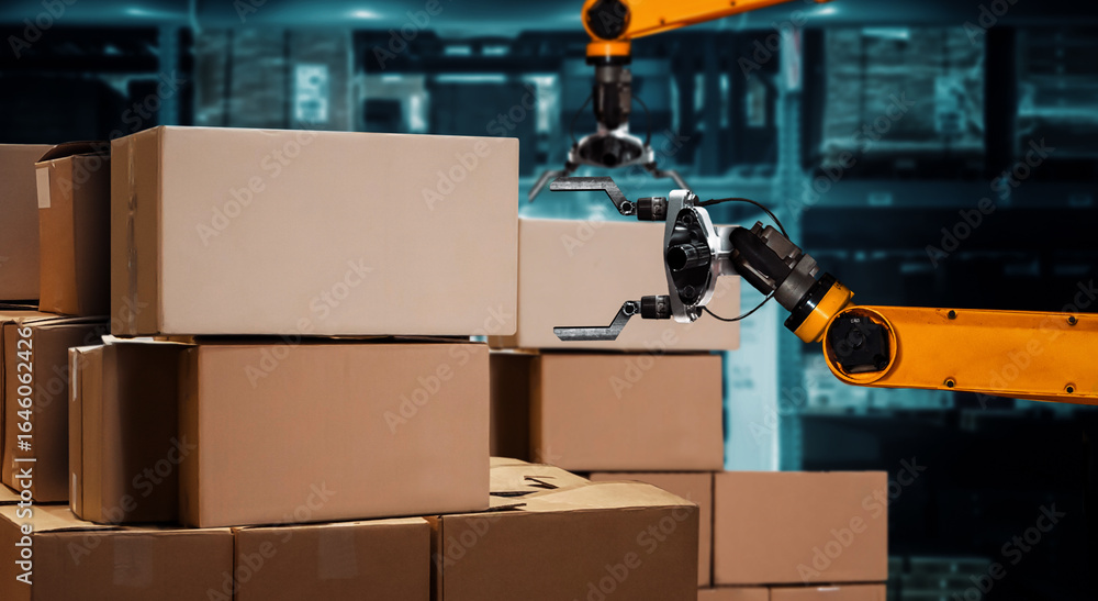 Poster smart robot arm system for innovative warehouse and factory digital technology . automation manufact