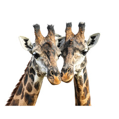 Obraz premium two giraffe couple portrait on isolated background