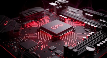 Powerful CPU with glowing red circuits showcases cutting edge technology for gaming enthusiasts
