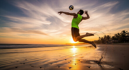 volley ball player jumping on the beach