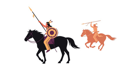 Native american warriors on horseback vector illustration
