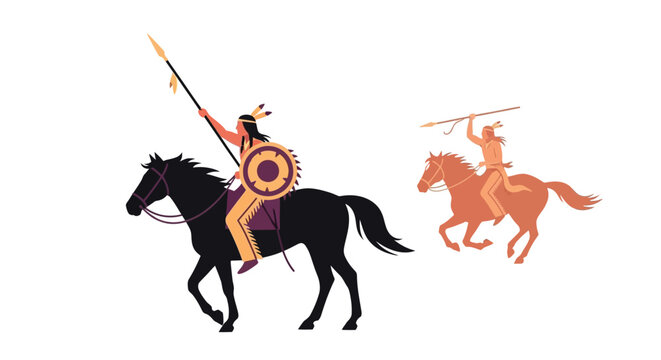 Native american warriors on horseback vector illustration
