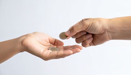 Hand Giving Coins to Another Hand Symbolizing Charity and Financial Aid