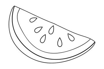 Single line outline drawing a watermelon slice with seeds fruit food