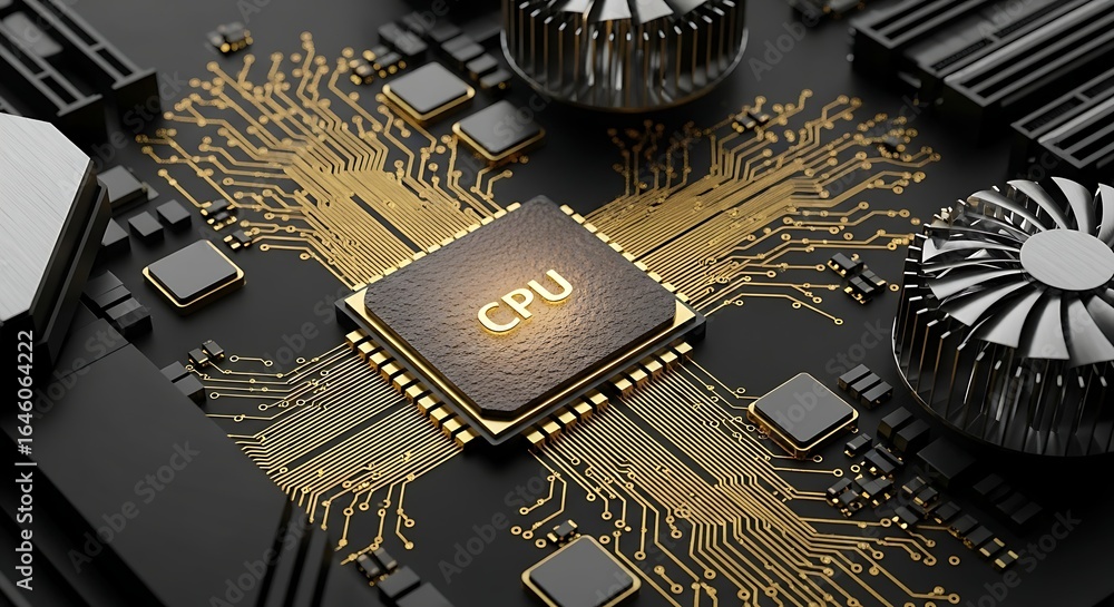 Aufkleber cutting edge cpu design with golden circuit pathways for incredible speed and power computing