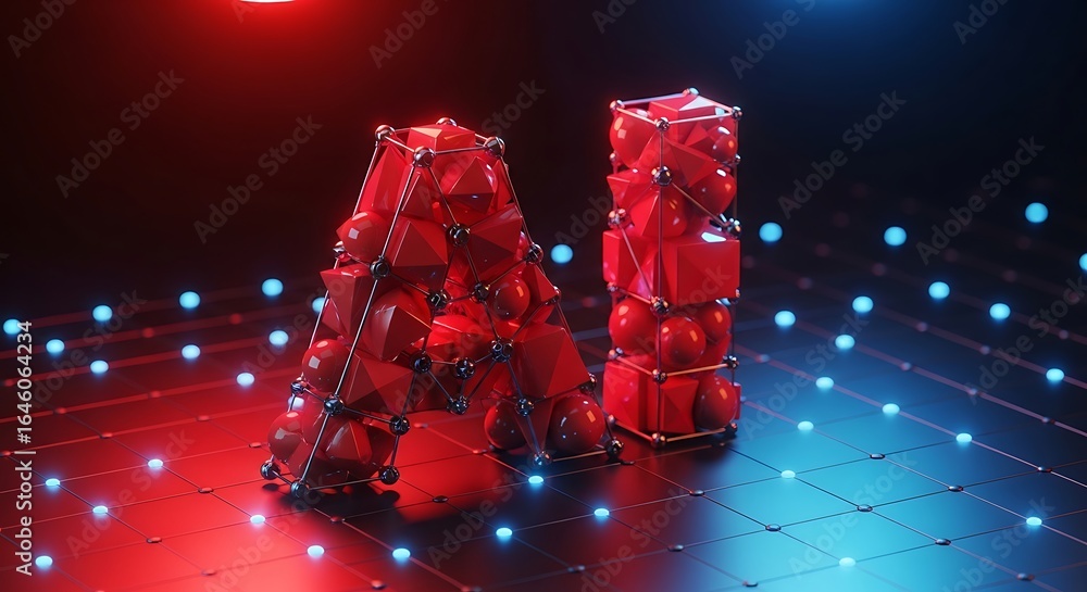 Poster artificial intelligence concept, eye-catching ai letters built from geometric shapes on illuminated 