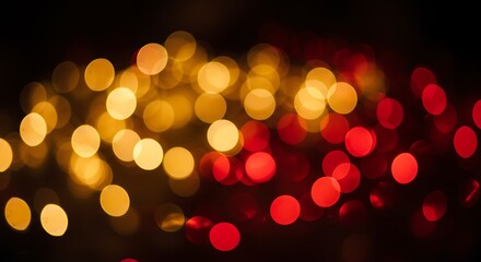 Abstract bokeh of festive lights in gold and red, warm holiday glow