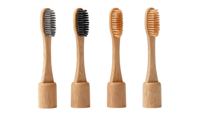 Ecofriendly dental hygiene, three bamboo toothbrushes with sleek black handles for sustainable oral care