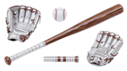 Closeup of baseball glove, bat, and ball, essential gear for america's favorite pastime