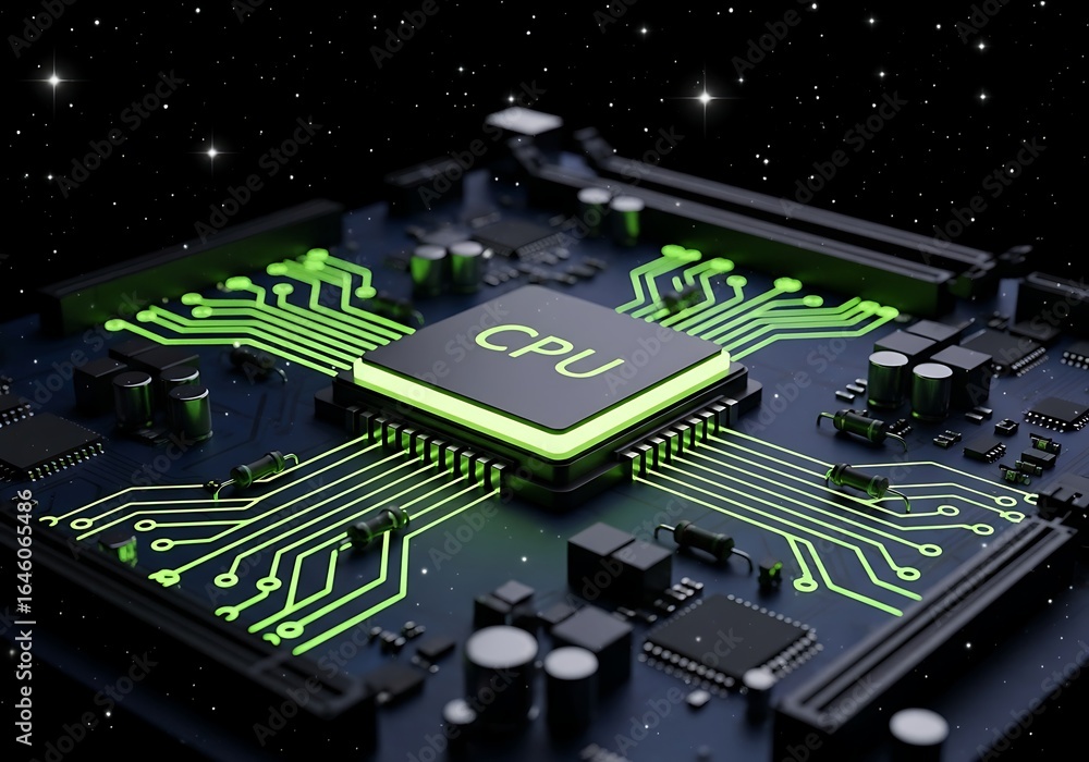 Poster stunning cpu processor with glowing green circuits for cutting-edge technology applications and inno