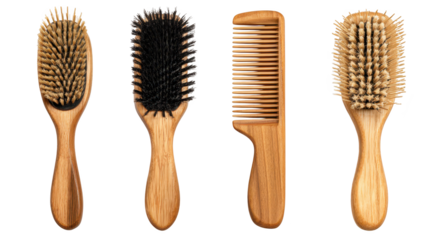 Array of wooden brushes, natural cleaning and grooming tools wooden
