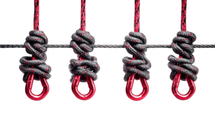 Intriguing industrial decor, three metal hooks suspended from a strong rope three