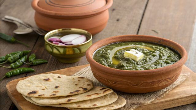 Sarson ka Saag with Bajre ki Roti &ndash; Traditional Punjabi Mustard Greens Curry and Millet Flatbread