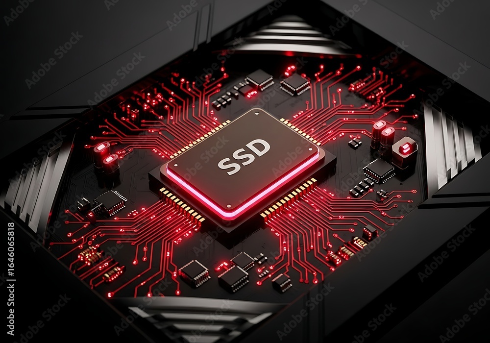 Poster experience blazing fast performance with this modern ssd showcasing red circuit design and advanced 