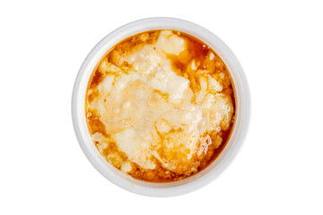 Rice pudding caramel syrup sweet dessert snack fresh delicious gourmet food background on the table...