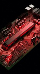 Dynamic glowing RAM on a motherboard, perfect for tech presentations or futuristic designs