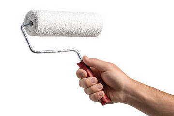 Fototapeta premium Hand holding white paint roller isolated on transparent background