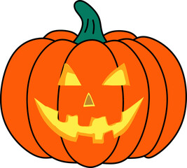 Bright orange pumpkin vector in flat style, ideal for autumn, harvest festivals, Thanksgiving, and Halloween decorations. 