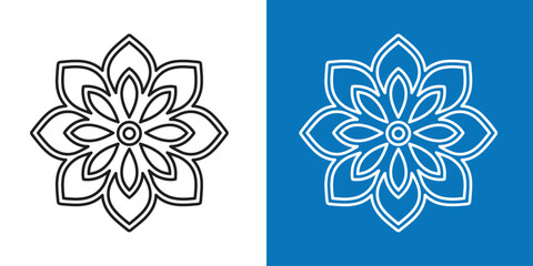 Elegant Floral Mandala Line Art in Black and White and Blue Background