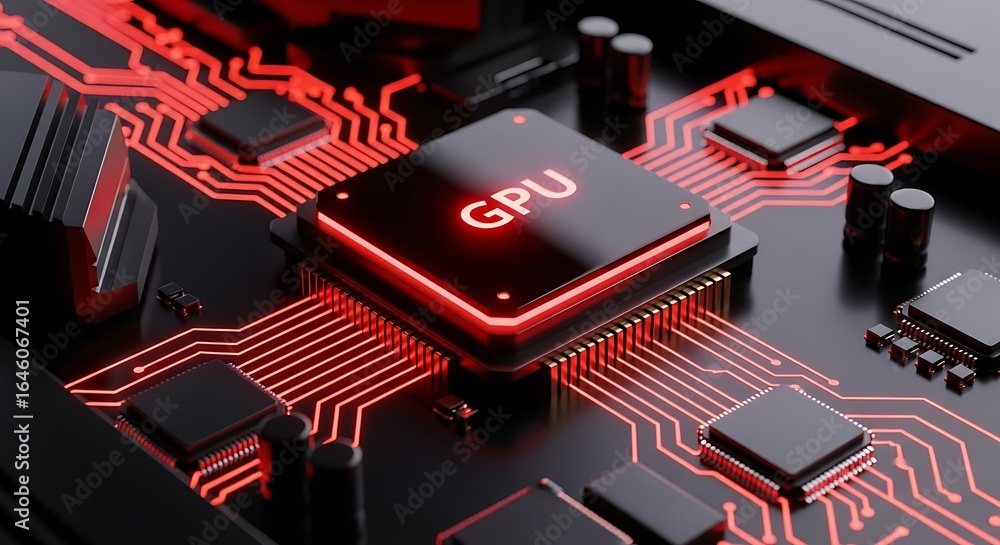 Fototapete powerful gpu with vibrant red circuit board design for high tech and modern computing applications