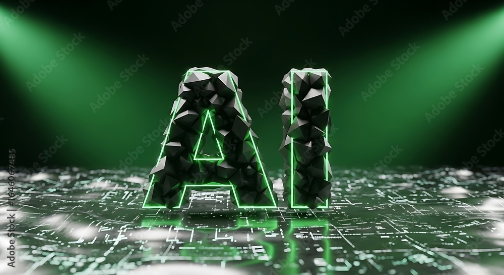 Poster dynamic ai tech innovation concept with glowing circuit board and edgy geometric letters