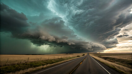  featuring a long, straight road that stretches into the distance, disappearing into the horizon.