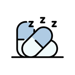 Sleeping Pills Color Icon. Sleep Aid Medication. Nighttime Rest And Relaxation. Insomnia Relief Line Symbol. Isolated Vector Illustration, isolated on white background.