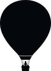Obraz premium Solid black silhouette of a floating hot air balloon, clean white background, minimal vector design 