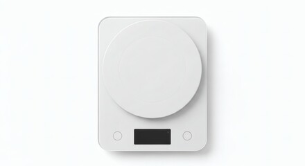 A modern, minimalist white digital kitchen scale with a round platform, viewed from above on a white background.