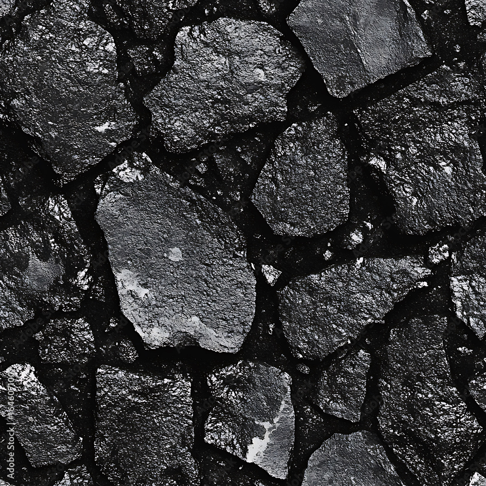 Poster textured black asphalt pattern features irregular stone shapes, creating rugged and durable surface.
