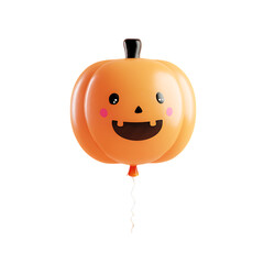 Fototapeta premium Cute halloween pumpkin face balloon floating with string isolated on transparent background