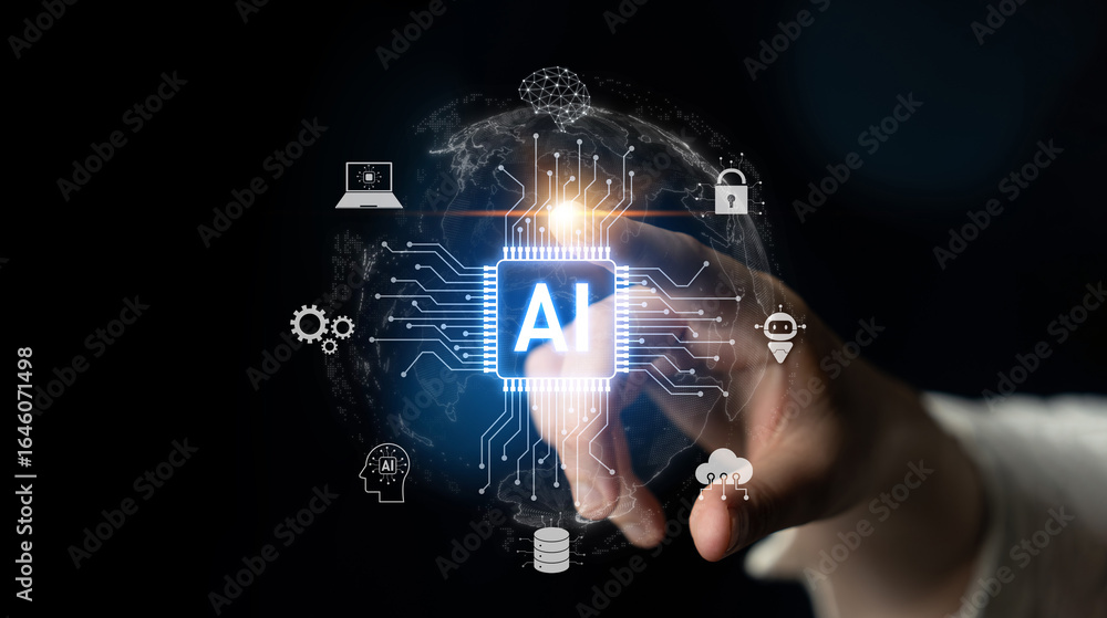 Poster global ai artificial intelligence transforms ai technology worldwide. global artificial intelligence