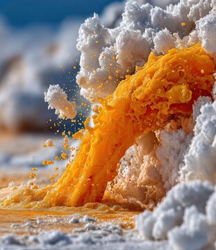 Orange Liquid Splashing from Snowy Cliffside