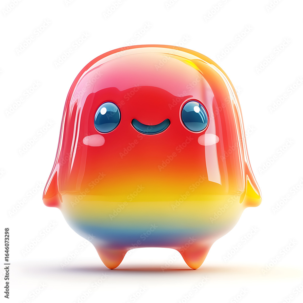 Aufkleber vivid colorful jelly character with shiny surface, featuring cheerful expression and rounded shape. 