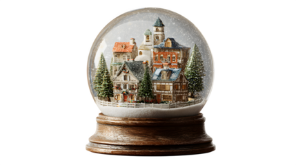 Winter Village Snow Globe, isolated on transparent background