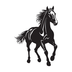 Running horse silhouette, Running horse vector illustration, Silhouette of a horse running black vector art illustration, Solid black vector silhouette of a horse in motion.
