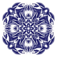 a symmetrical indigo mandala with an intricate floral and geometric pattern