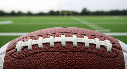 American football on the field close up view