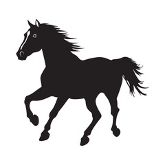Obraz premium Running horse silhouette, Running horse vector illustration, Silhouette of a horse running black vector art illustration, Solid black vector silhouette of a horse in motion.