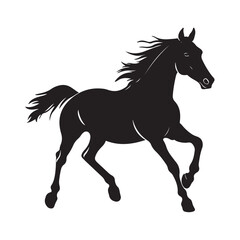 Obraz premium Running horse silhouette, Running horse vector illustration, Silhouette of a horse running black vector art illustration, Solid black vector silhouette of a horse in motion.