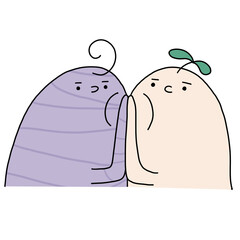 happy taro with white radish cartoon