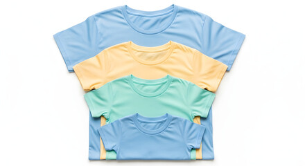 Collection of colorful t-shirts on white background