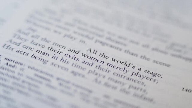 Page with "all the world's a stage" line from Shakespeare's Richard III