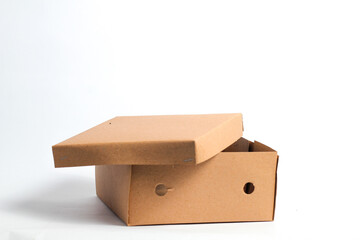 open empty food box made of cardboard paper isolated on white background