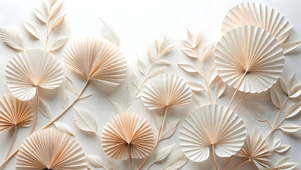 Delicate paper fans and leaves arranged artfully pleated leaves botanical