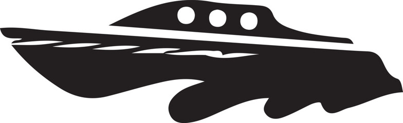 Stylized black silhouette of a boat sailing on waves