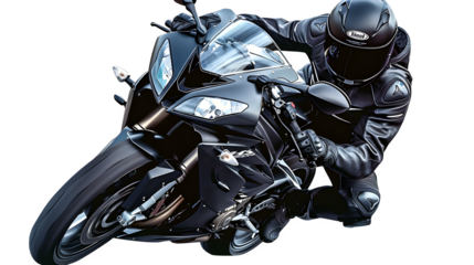 Motorcycle Rider in Black Leather, isolated on transparent background